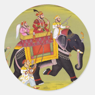STICKER ROND INDIAN MAHARAJA SUR ROYAL HUNT ÉLEPHANT