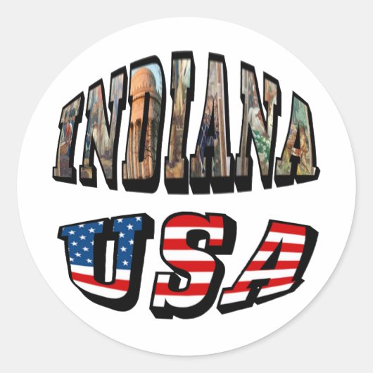 Sticker Rond Indiana Picture et USA Flag Text (Devant)