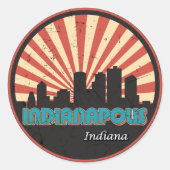 Sticker Rond Indianapolis Indiana State Skyline Retro 80s (Devant)