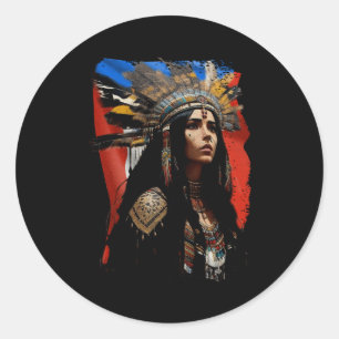 Sticker Rond Indigène Taino femme Porto-Rico Drapeau Caraïbes
