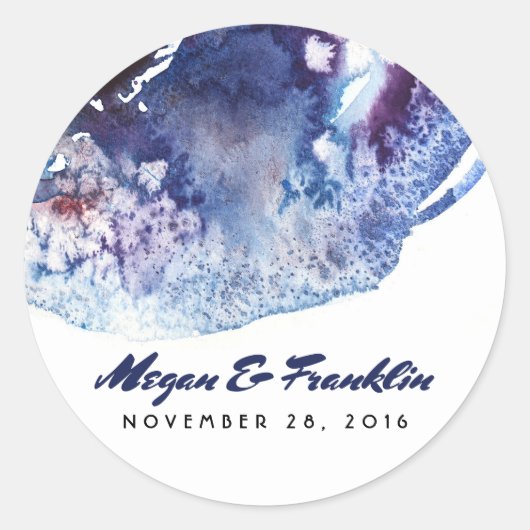 Sticker Rond Indigo Blue Modern Watercolor Crystals Mariage (Devant)