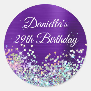 Sticker Rond Indigo girly violet holographique paillettes anniv