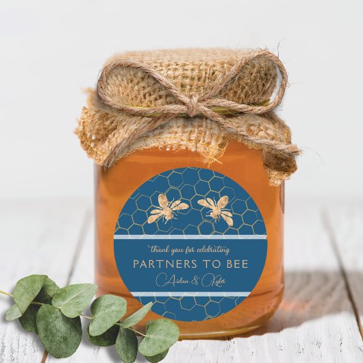 Sticker Rond Indigo & Honeycomb Golden Bee Wedding shower