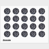 Sticker Rond Indigo love mariage simple moderne monogramme (Feuille)
