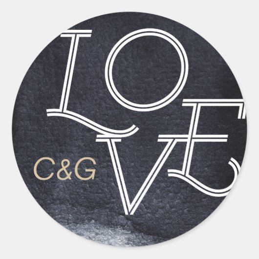 Sticker Rond Indigo love mariage simple moderne monogramme (Devant)