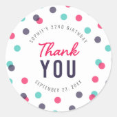 Sticker Rond Indigo Pink Turquoise Confetti Anniversaire Merci (Devant)
