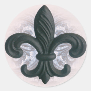 Sticker Rond indigo/rose "fer fleur de lis" invitation sceaux