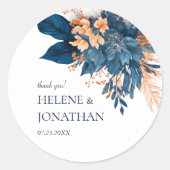 Sticker Rond Indigo Rustique moderne Merci de mariage élégant (Devant)