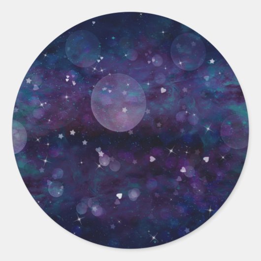 Sticker Rond Indigo Violet Plutôt Éclairé Coeurs et étoiles (Devant)