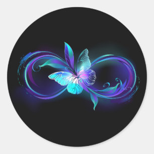 Sticker Rond Infinité brillante avec papillon magique
