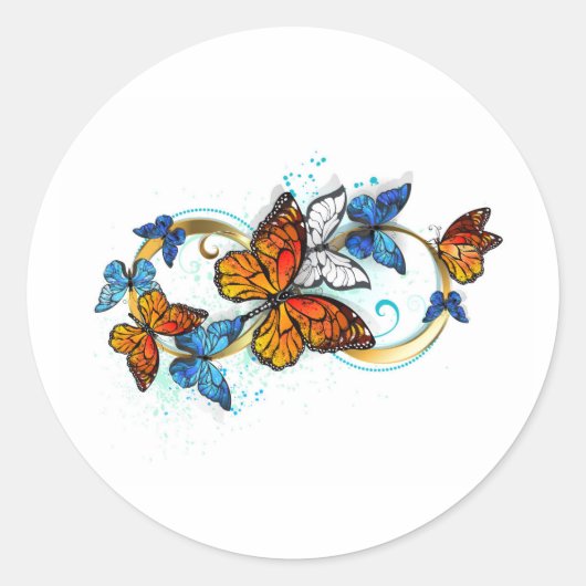 Sticker Rond Infinité de papillons monarques (Devant)
