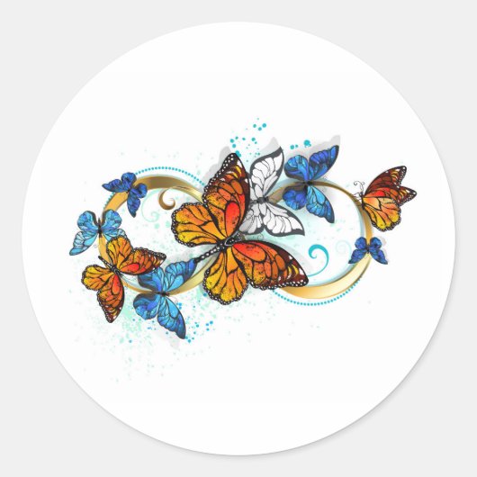 Sticker Rond Infinité de papillons monarques (Devant)