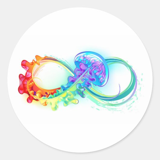 Sticker Rond Infinity avec Rainbow Jellyfish (Devant)