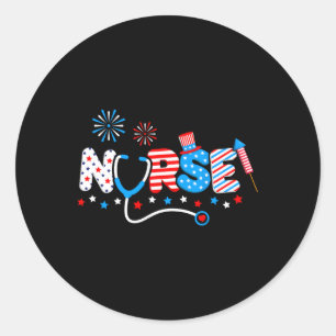 Sticker Rond Infirmière 4 juillet Drapeau Américain Patriotique