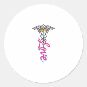 Sticker Rond Infirmière Amour Caducée Floral Médical Design Ver