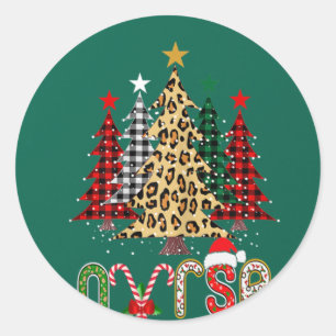 Sticker Rond Infirmière Arbre de Noël Stethoscope RN LPN Scrub