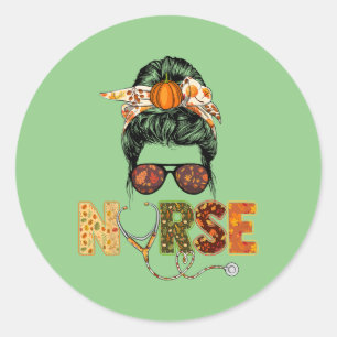 Sticker Rond Infirmière automne Thanksgiving Stethocope Scrub R