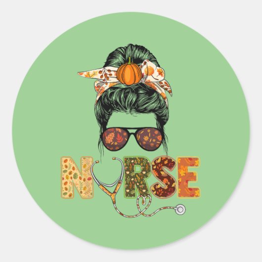 Sticker Rond Infirmière automne Thanksgiving Stethocope Scrub R (Devant)