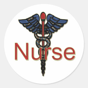 Sticker Rond Infirmière avec Caduceus