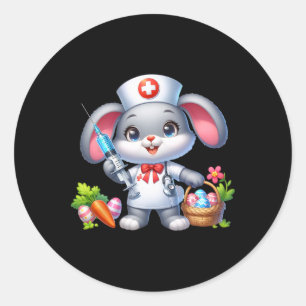 Sticker Rond Infirmière Bunny Jour de Pâques Stethoscope Rabbit