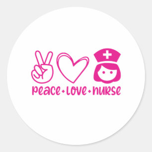 Sticker Rond Infirmière Cadeau Paix Amour Infirmière