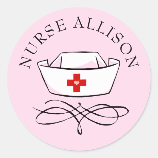 Sticker Rond Infirmière Casquette rose personnalisée (Devant)