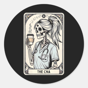 Sticker Rond Infirmière certifiée Istant Tarot Card Skeleton Cn