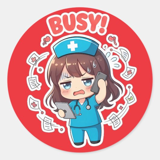 Sticker Rond Infirmière Chibi Originale 3.0 - Occupée (Devant)