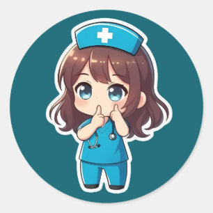 Sticker Rond Infirmière Chibi Originale - Le Silence de Minuit