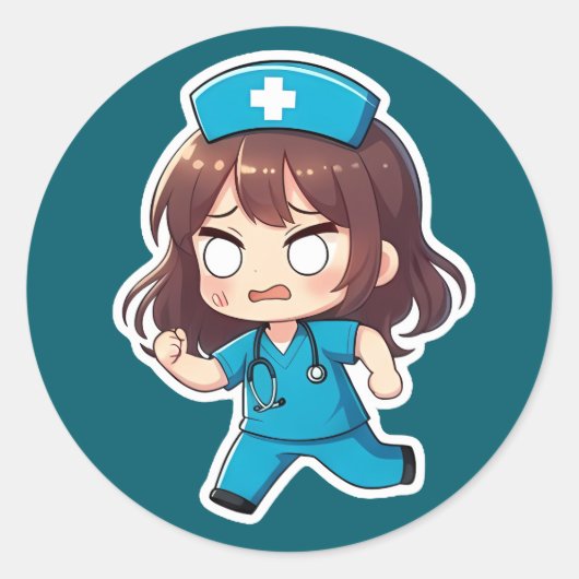 Sticker Rond Infirmière Chibi Originale - L'équipe agitée (Devant)