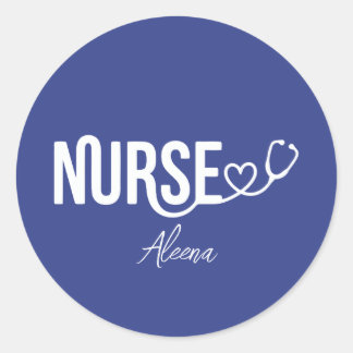 Sticker Rond Infirmière Cœur Stéthoscope Minimaliste Vie De Soi