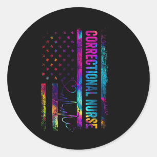 Sticker Rond Infirmière correctionnelle Tie Dye Drapeau américa