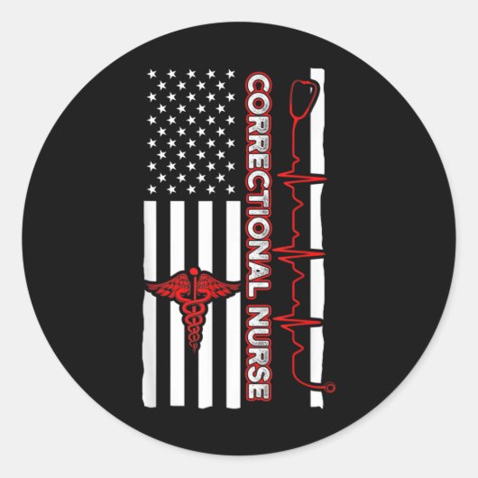 Sticker Rond Infirmière correctionnelle USA Drapeau Infirmière (Devant)