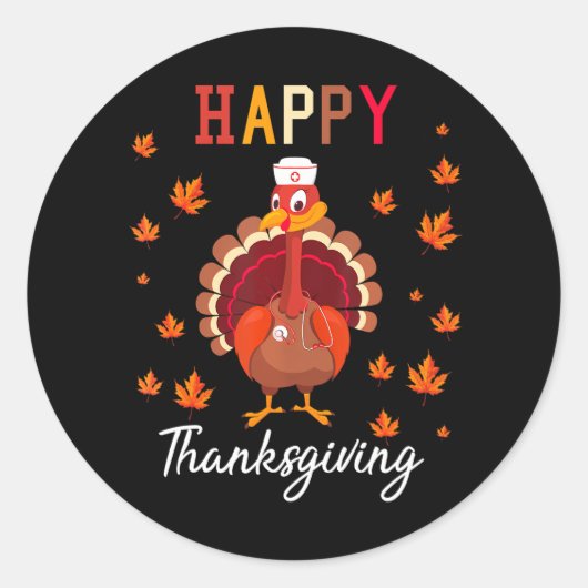 Sticker Rond Infirmière de bon thanksgivingCute dinde heureuse (Devant)