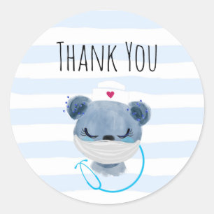Sticker Rond Infirmière de l'ours mignonne portant un Merci de