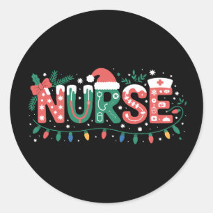 Sticker Rond Infirmière de Noël Chapeau du Père Noël Stéthoscop