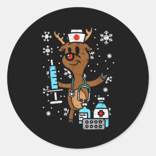 Sticker Rond Infirmière de Noël Renne Drôle de Noël Infirmière 