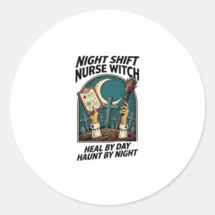 Sticker Rond Infirmière de nuit Sorcière Rétro Halloween T-shir