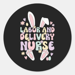 Sticker Rond Infirmière De Travail Et De Livraison Pâques Bunny
