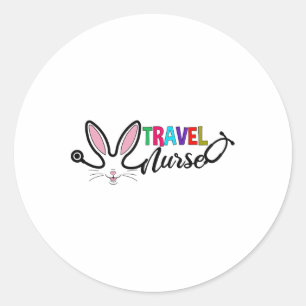 Sticker Rond Infirmière de voyage Bunny Pâques Stethoscope Infi