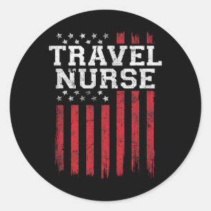 Sticker Rond Infirmière de voyage Drapeau américain Patriot amé