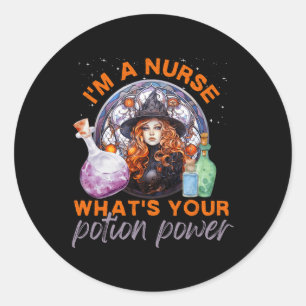 Sticker Rond Infirmière d'Halloween Je suis Infirmière Quelle e