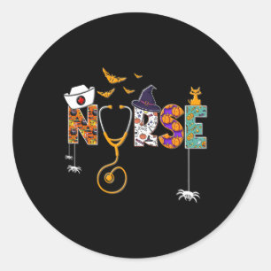 Sticker Rond Infirmière d'Halloween Soins infirmiers Cute Trava