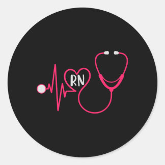 Sticker Rond Infirmière Diplômée Rythme Cardiaque Stéthoscope