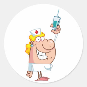 Sticker Rond Infirmière drôle avec une seringue