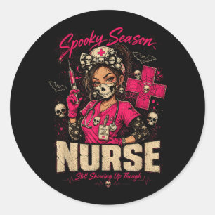Sticker Rond Infirmière effrayante Cadeau d'Halloween de crâne