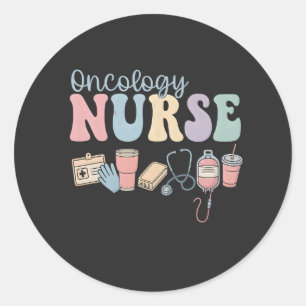 Sticker Rond Infirmière en oncologie colorée Rétro esthétique