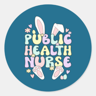 Sticker Rond Infirmière en santé publique lapin de Pâques