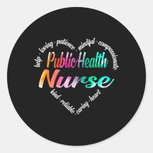 Sticker Rond Infirmière en santé publique nuage de mots cœur aq