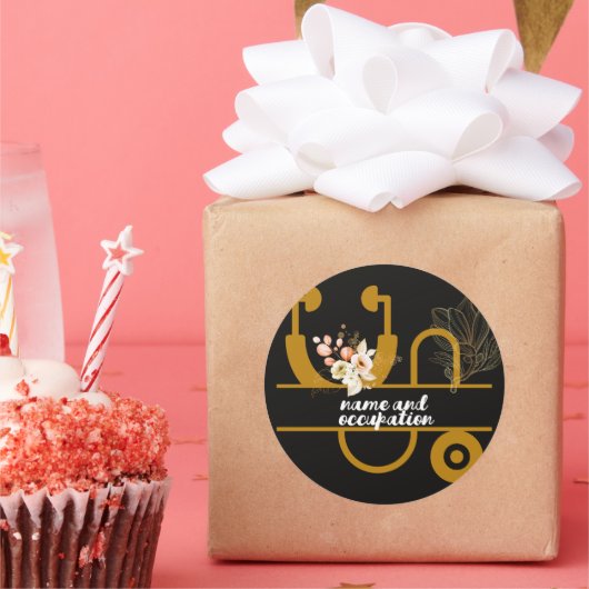 Sticker Rond Infirmière florale nom et profession moderne (Fête)